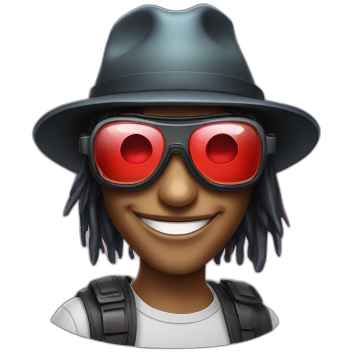 crazy-funny-cyberpunk-reddragon-head-with-beautiful-smile-wearing-glasses-and-hat emoji