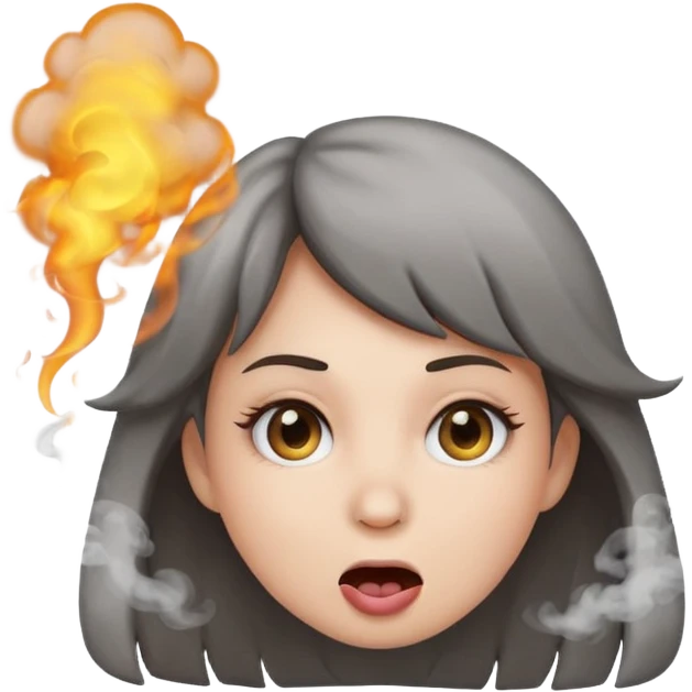 girl emoji with smoke coming out of mouth emoji