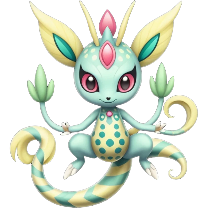 zig-zag-patterned tribal tropical hot polka-dotted Meloetta-Celebi-Giratina-Noibat-Pokémon-Fakémon-fusion-hybrid-creature emoji