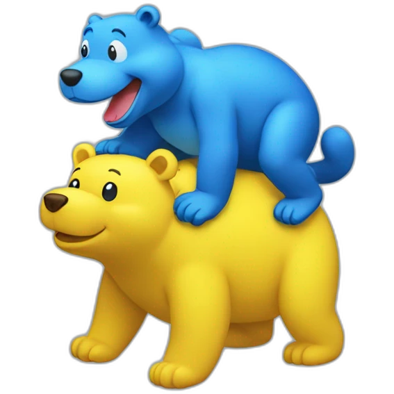 Yellow yoshi riding on top of a blue bear emoji