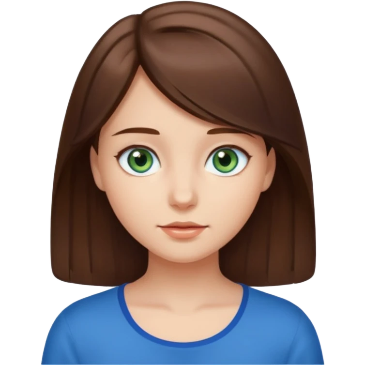 girl with medium length brown hair and blue-greenish eyes emoji