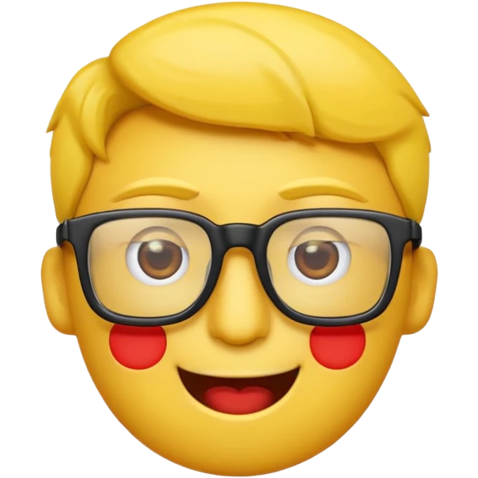 Créer un emoji nerd le perso doit être une tête basique d'emoji jaune avec une grosse paire de lunettes rectangulaires noires 3 boutons sur chaque joue et une dent qui dépasse  emoji