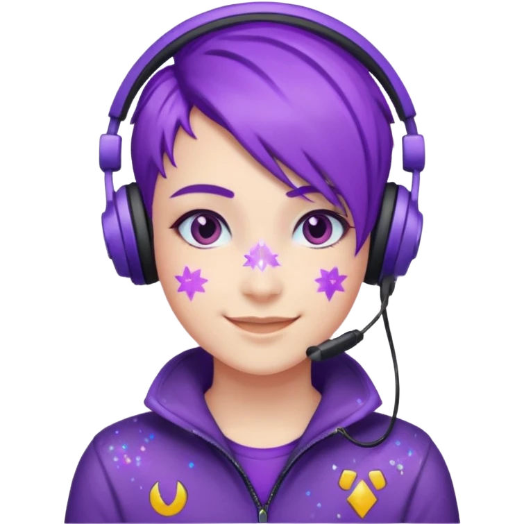 glitter purple gamer non-binary happy purple hair emoji