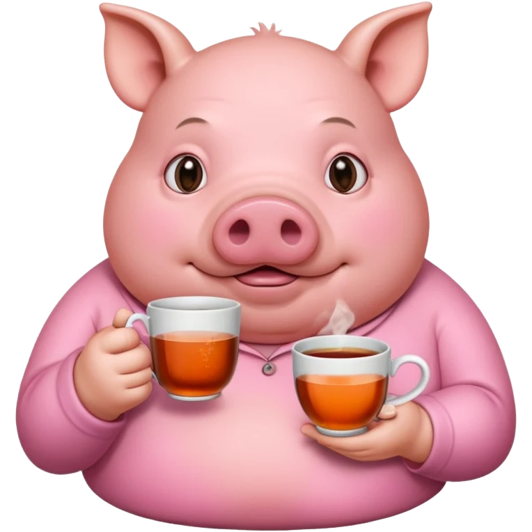A fat pig with a cup of tea emoji