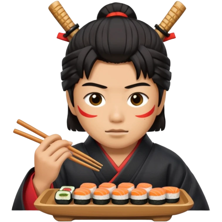 Asian eating sushi in a samurai outfit emoji
