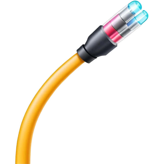 optical fiber cable with glowing light transmission, colorful fiber optic cable emoji