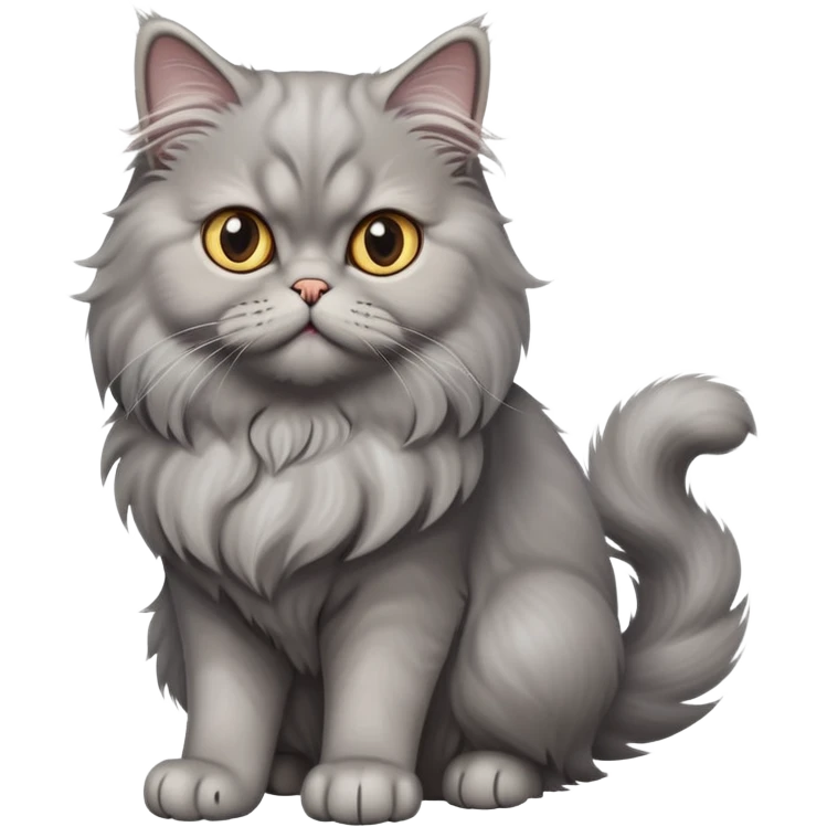 cinematic-[grey persian cat]-realistic-full-body-sitting-emoji,-tail-curled-playfully-around-its-paws,-head-tilted-dramatically,-fluffy-[grey cat]-fur,-simplified-yet-realistic-focused-features,-highly-detailed,-glowing-with-an-almost-sarcastic-glow emoji