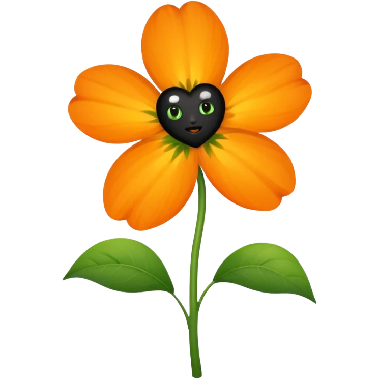Green stem, white bud with black cartoony face: ;p. And six heart shaped yellowish orange petals emoji
