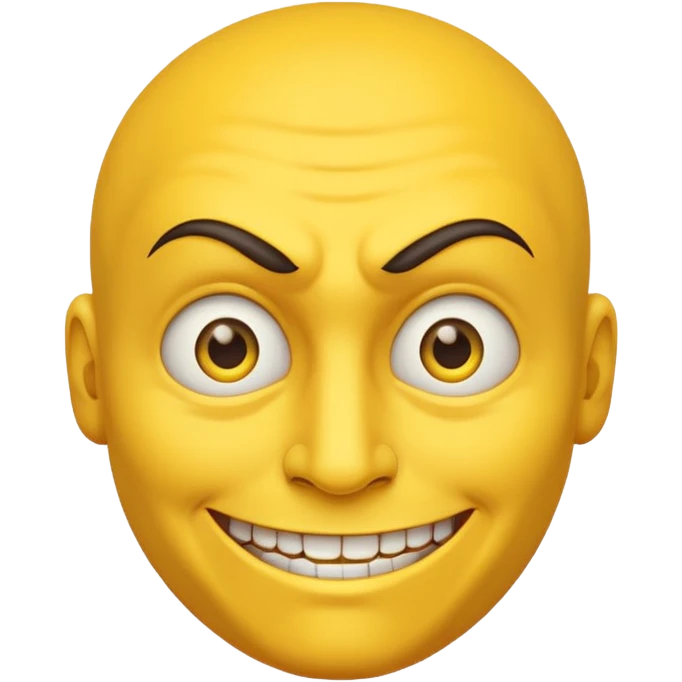 side eyeing evil smiling emoji, yellow face, raised eyebrow, sneaky grin, no text emoji