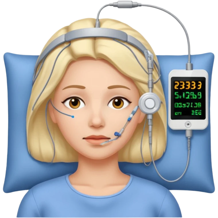 woman polysomnography sleep test with electrodes attached to head emoji