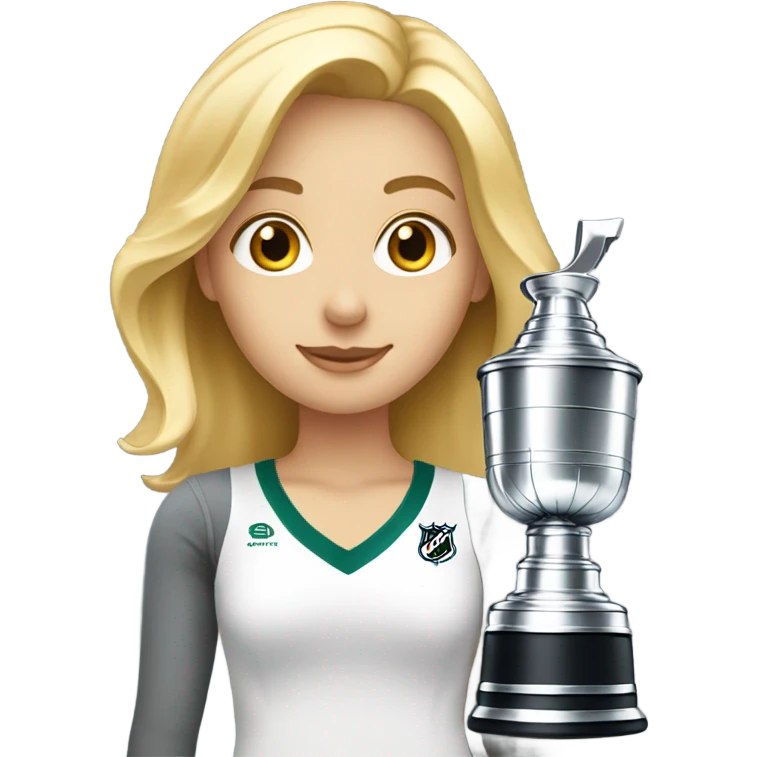 A blonde girl holding a stanly cup emoji