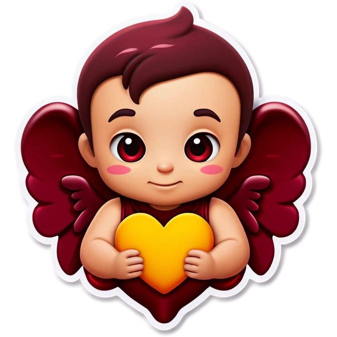 Deep maroon emoji heart with a little baby boy angel inside  emoji
