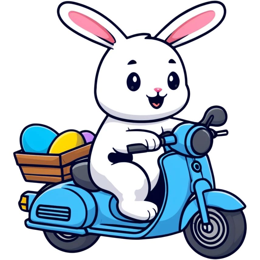 Easter bunny riding a BMW boxer motorcycle emoji