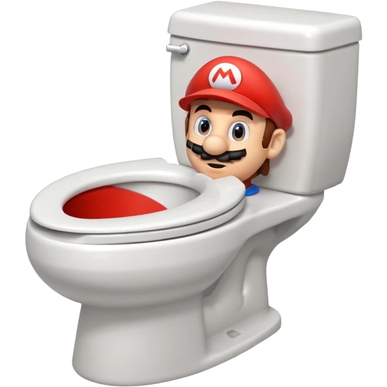 Mario's neck and head only sticking out of a white toilet emoji