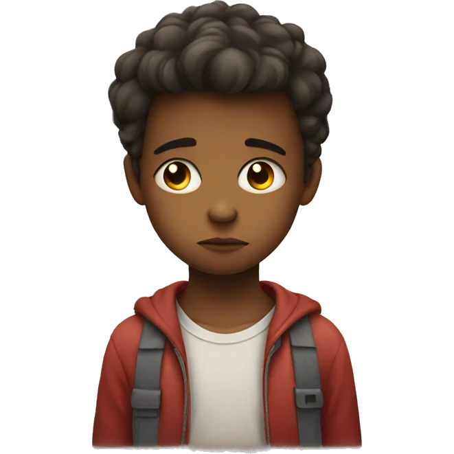 frowning boy with heart emoji