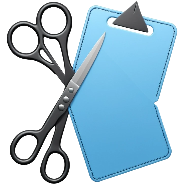 Floating black Scissors cutting a light blue military ID card in 2 parts .hyper realistic emoji