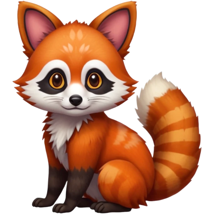 Realistic scaly 4-legged quadrupedal Red-Panda-Munchkin-Kitten-Lemur-Raccoon-Dog-Red-Fox-animal-fusion-hybrid, Full body emoji