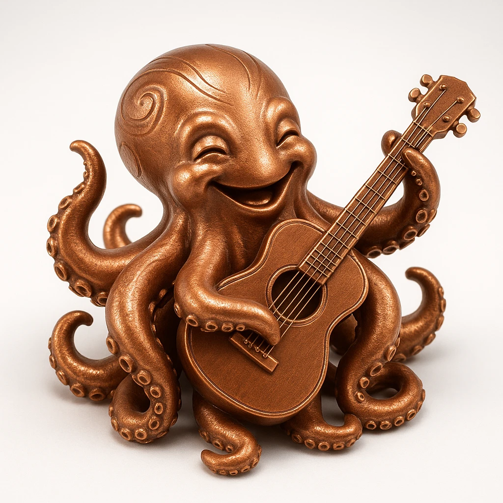 happy octopus with multiple arms playing guitar emoji