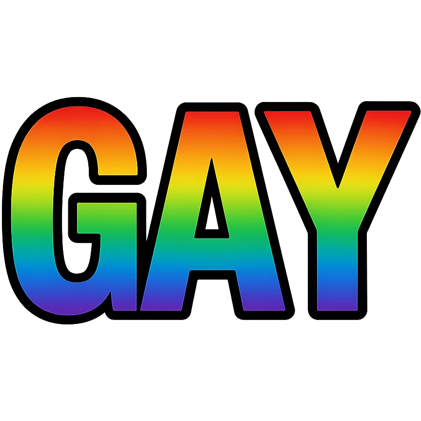the word GAY with a rainbow gradient fill emoji