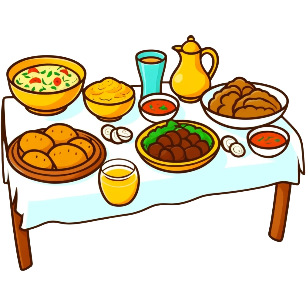 Steaming hot beshbarmak on a traditional dastarkhan, Kazakh feast table emoji