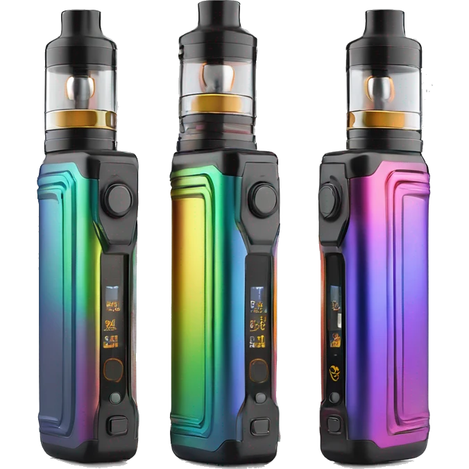 Realistic isolated rainbow metallic geekvape t200 Zeus vape device. emoji