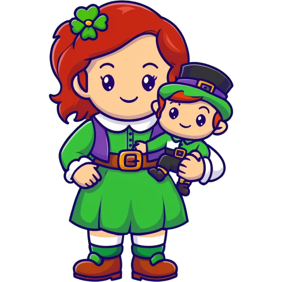 girl with red hair and brown eyes with a leprechaun emoji