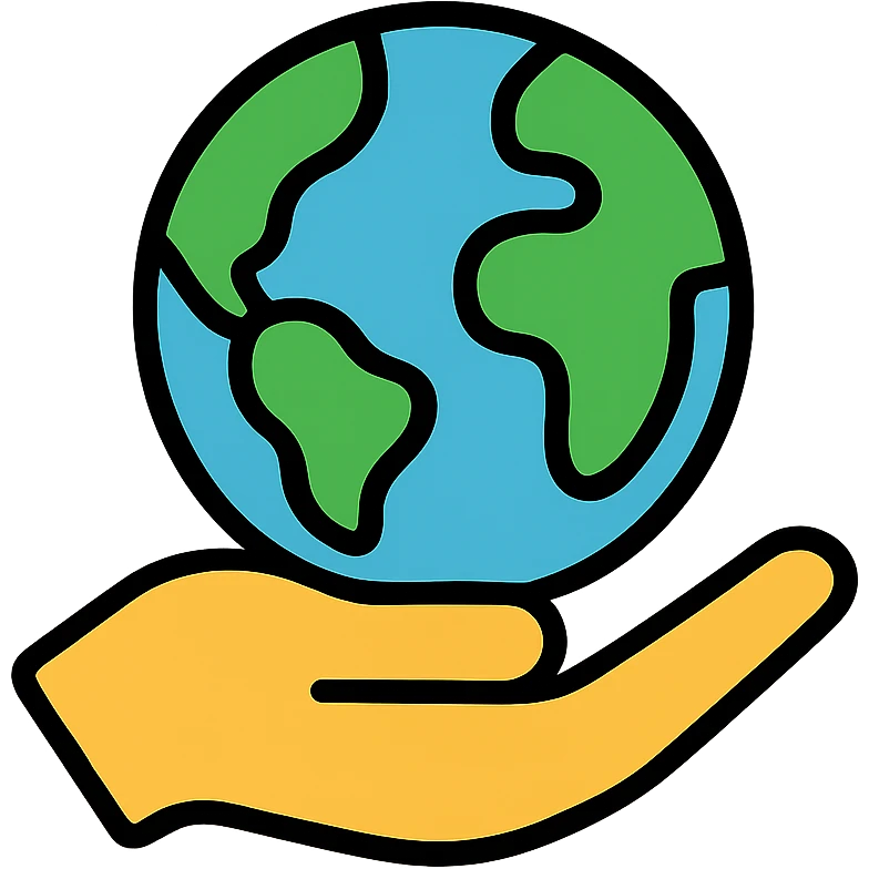 Earth with a protective hand, symbolizing environmental protection and commitment emoji