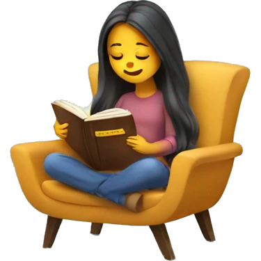 long hair girl reading a book in cozy chair  emoji
