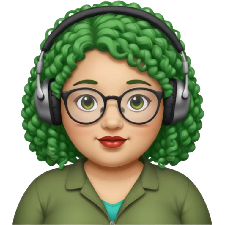  headphone wearing and glassess and green curly haired fat girl earrings emoji