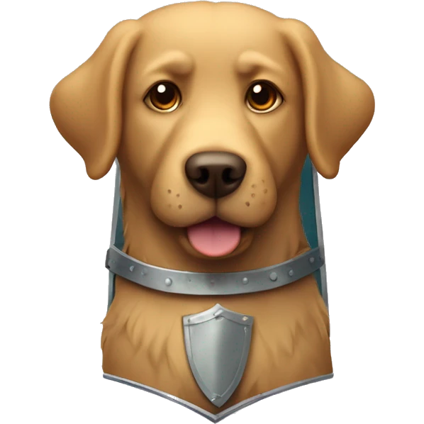 shaggy labrador-like dog with a shield emoji