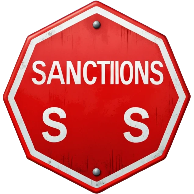 red, road sign, hexagonal, with the inscription sanctions emoji