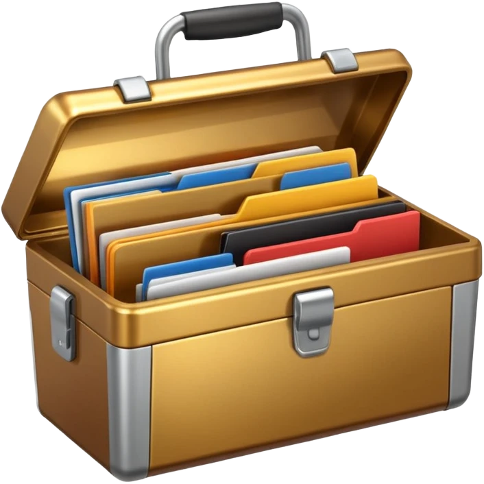 3D Brown golden toolbox filled with files emoji