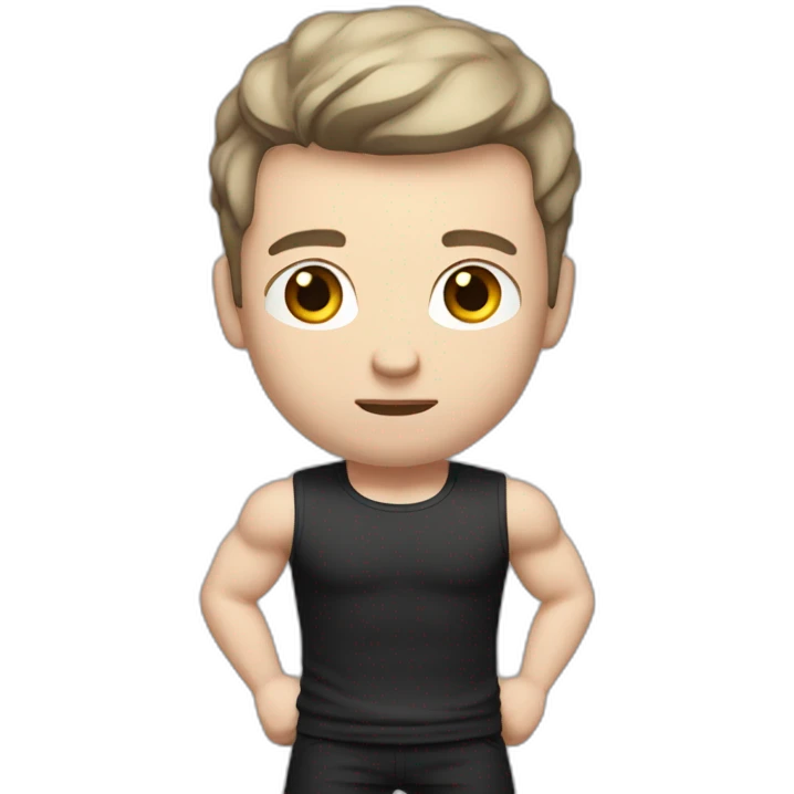 Confused Pale skinned Fit Man With the biceps and dark brown hair in black shirt, gray sports shorts and white Sneakers emoji