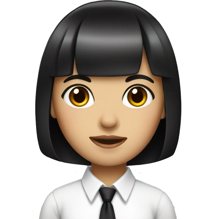 A girl with a bob black hair with bang wearing white shirt with a black tie emoji