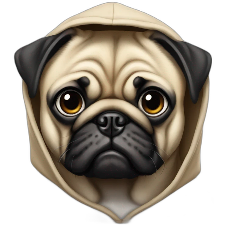 pug with serious face in hood emoji