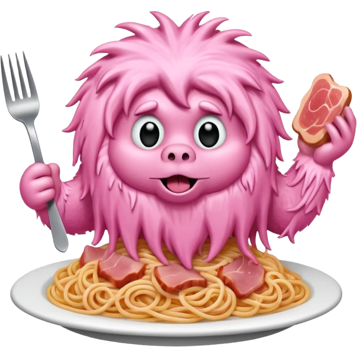 Pink Yeti eating ham spaghetti  emoji