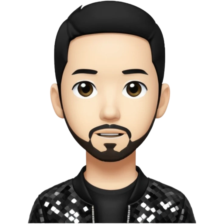 Mike Shinoda with black hair, black sequin tour outfit emoji