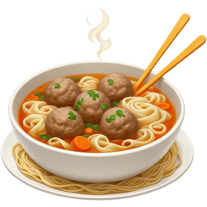 Cinematic Realistic Bakso Dish Emoji, showcasing savory meatball soup with noodles rendered with detailed textures and warm, inviting lighting. emoji