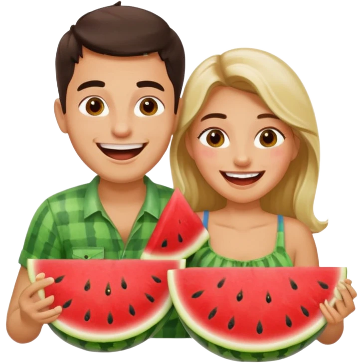 Couple laughing and eating Watermelon  emoji