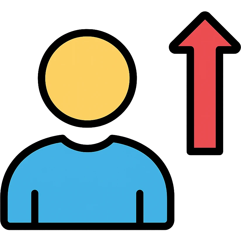 symbolic icon of a person with an upward arrow, clean lines emoji