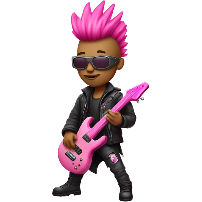 cyberpunk rockstar, pink mohawk, pink mechanical guitar, head and shoulders emoji