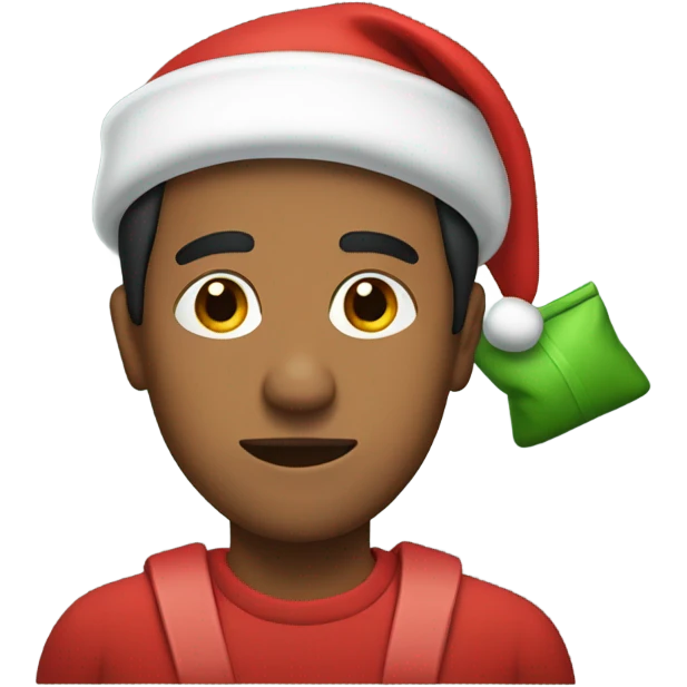 Brown man with a Santa hat and a green weaved sac emoji