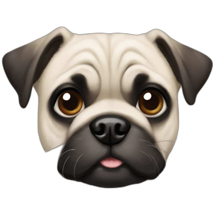 A pug cross bred with a schnauzer with fully white furr and brown eyes emoji