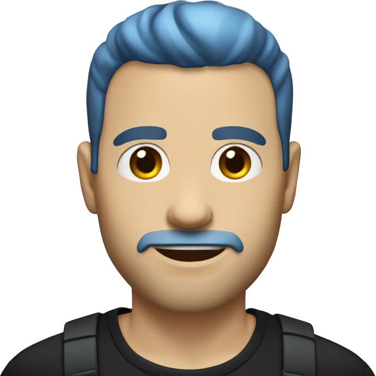 white guy with blue medium length hair, swept to the side covering half his face. wearing black shirt emoji