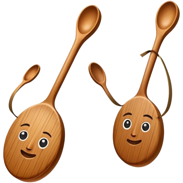 Two wooden spoons clashing together rhythmically, just like in traditional folk dance performances. The motion captures the lively energy of cultural dance and music emoji