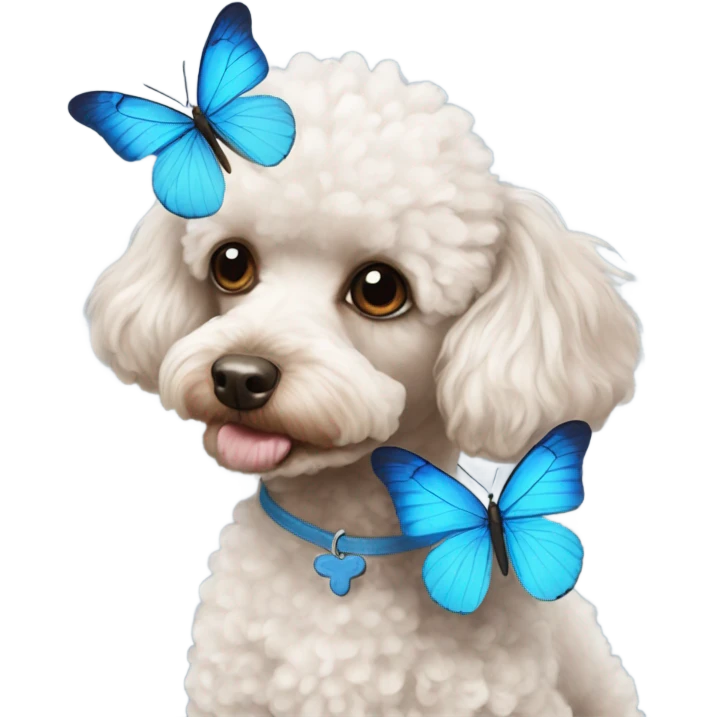 Toy poodle with blue butterfly  emoji