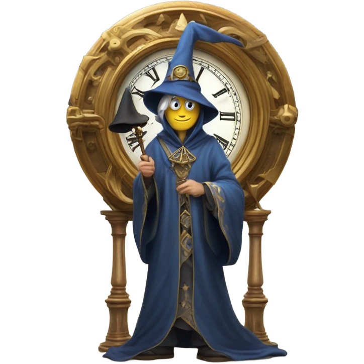 wizard stepping on a large clock emoji
