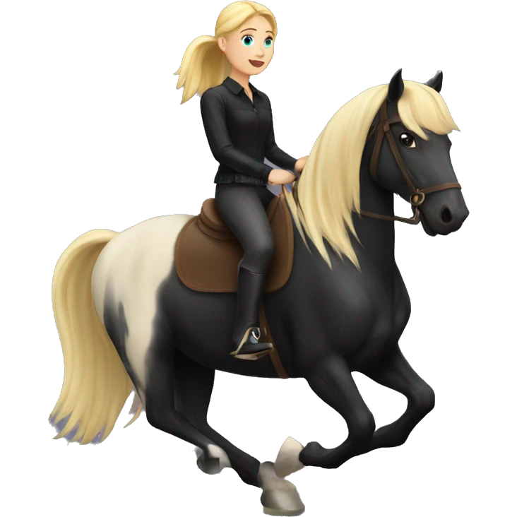Blonde girl riding a black horse  emoji