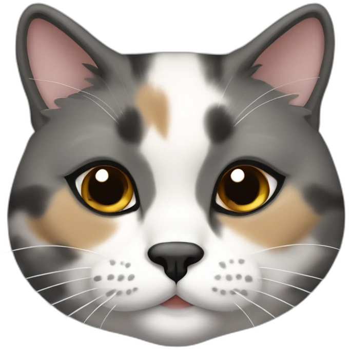 senior fat diluted calico cat, white chin, black nose, grey ears, grey and white emoji