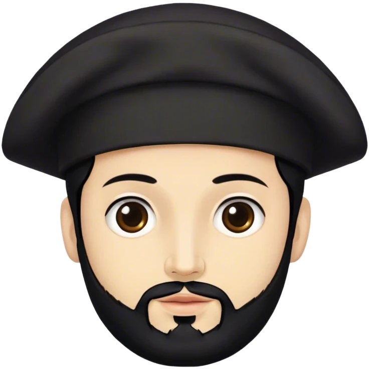 san ignacio de loyola pelón y barba negra como sombrero un bonete español negro y ropa negra emoji